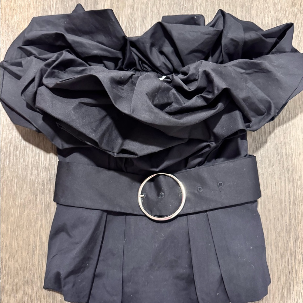 Black Off-Shoulder Top with Belt